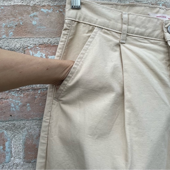 Levi’s High Loose Pants Pleated Khaki Chino Beige Tan Canvas Trousers Wide Leg - Picture 12 of 16